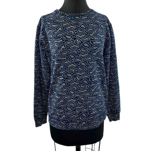 Scotch & Soda Blue White Sweatshirt Geometric Abstract Crew Neck Size Small S - Picture 1 of 9